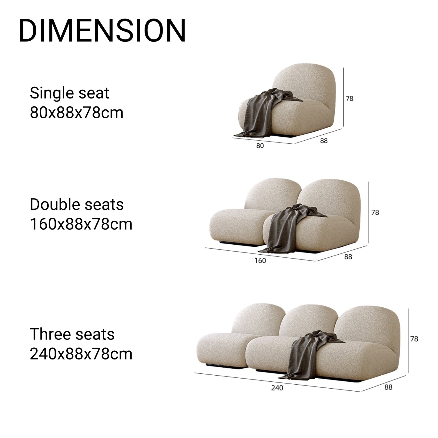 AAF FURNITURE Light Luxury Fabric Cloud Shaped Sofa set for Livingroom