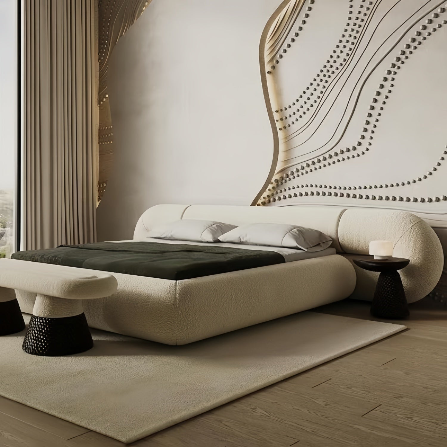 AAF Furniture Bed Frame Modern Velvet King Queen Size for bedroom Without Mattress