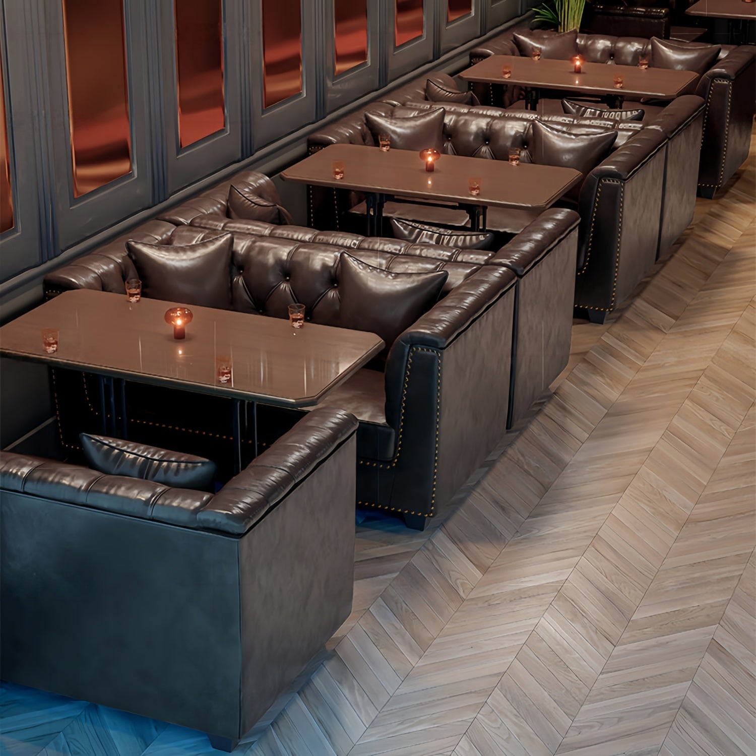 AAF Espresso Chesterfield Lounge Sofa with Matching Wood-Top Table Set