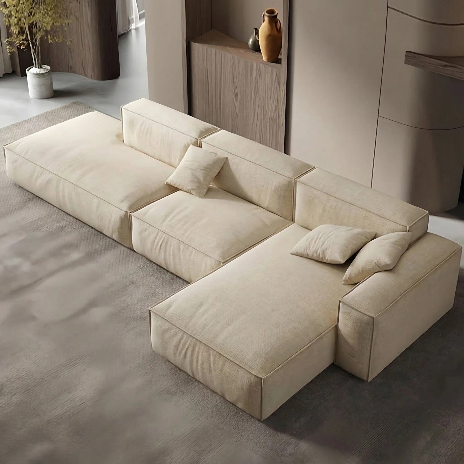 AAF Wabi-Sabi Modular Fabric Sofa – Minimalist Block Design for Modern Living Room