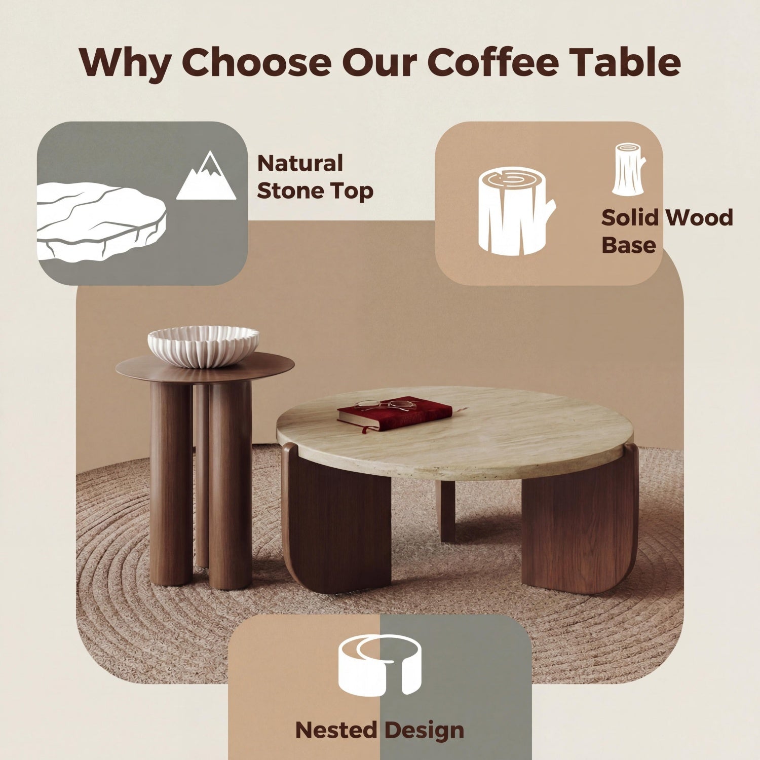 مجموعة طاولات متداخلة موفرة للمساحة من AAF FURNITURE لغرفة المعيشة الحديثة