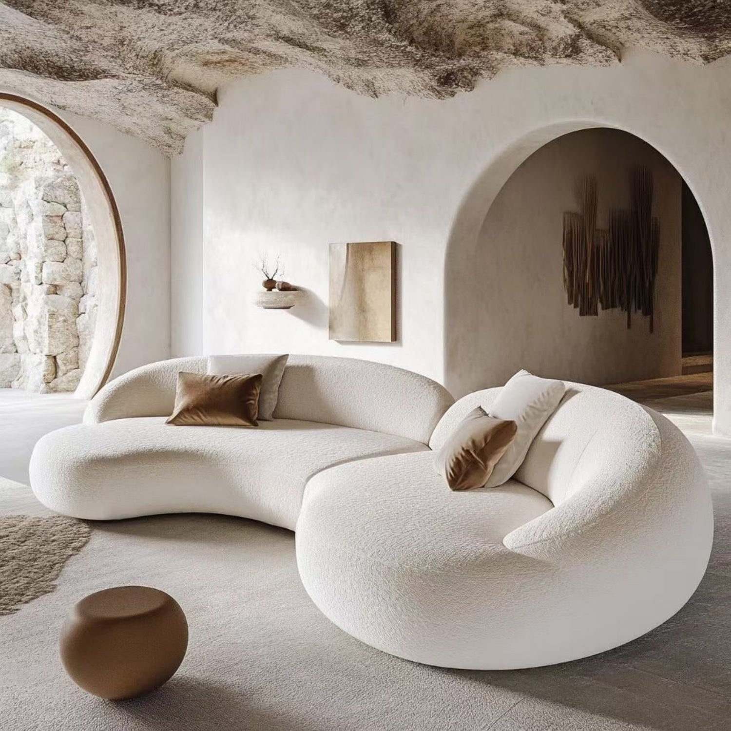 AAF Furniture Arc Sofa Set Beige 2-4 Seats for Living Room