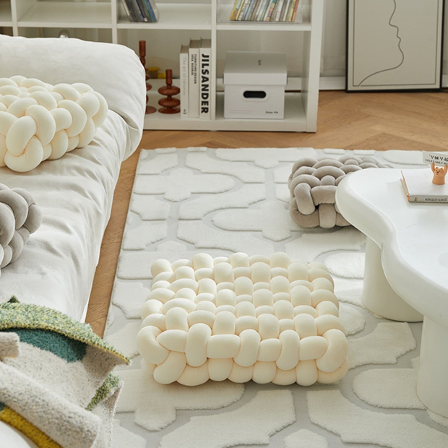 AAF Furniture Velvet Cream Modern Stool for Living Room