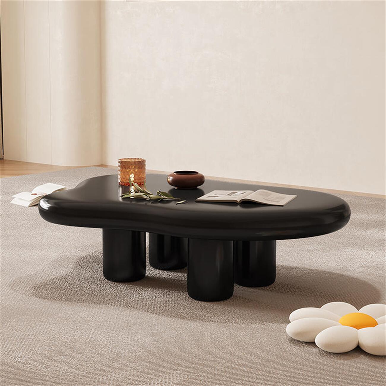 AAF FURNITURE Cream-style Coffee Table, Cute White Modern Tea Table, Irregular Indoor End Table for Living Room