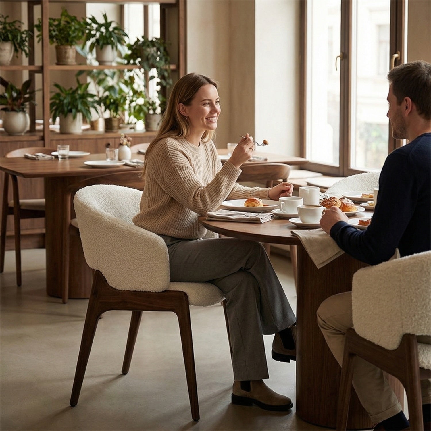 AAF White Sherpa Chair Walnut Minimalist UAE