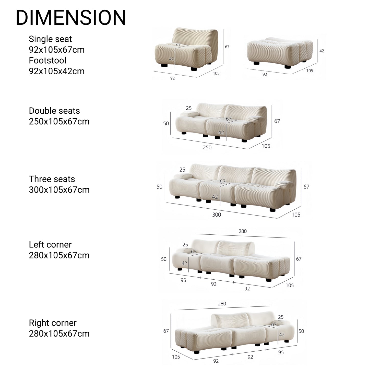 AAF FURNITURE Light Luxury Fabric Cloud Shaped Sofa set for Livingroom