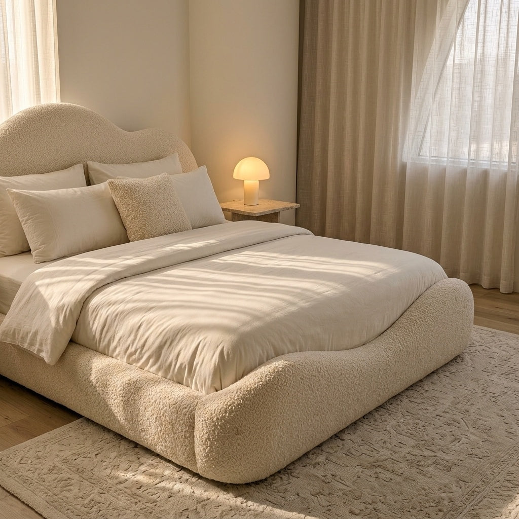 AAF Furniture Curved Wave Cloud Sherpa Bed | Matching Headboard & Footboard