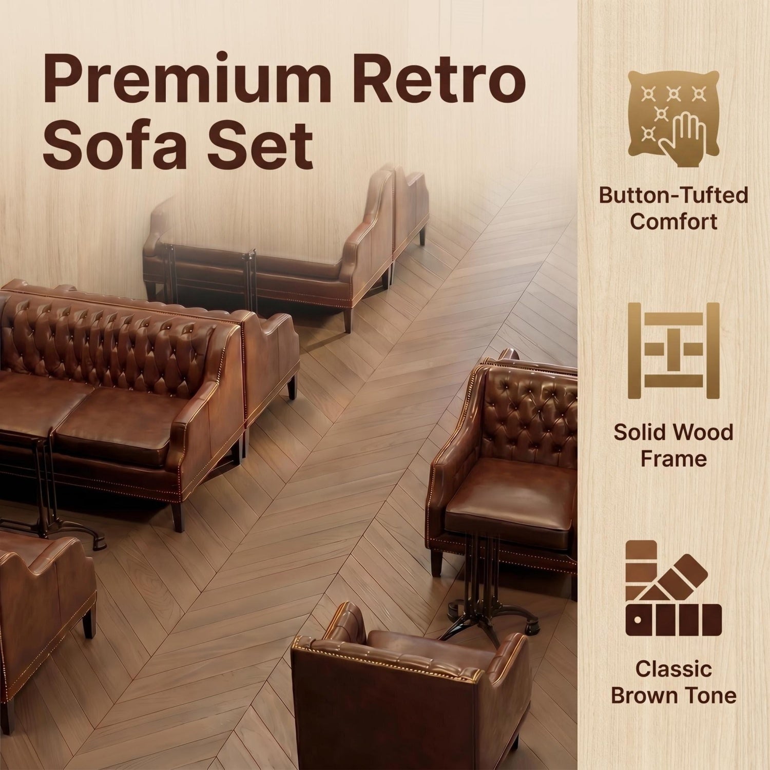 AAF Chesterfield Leather Lounge Sofa & Table Set