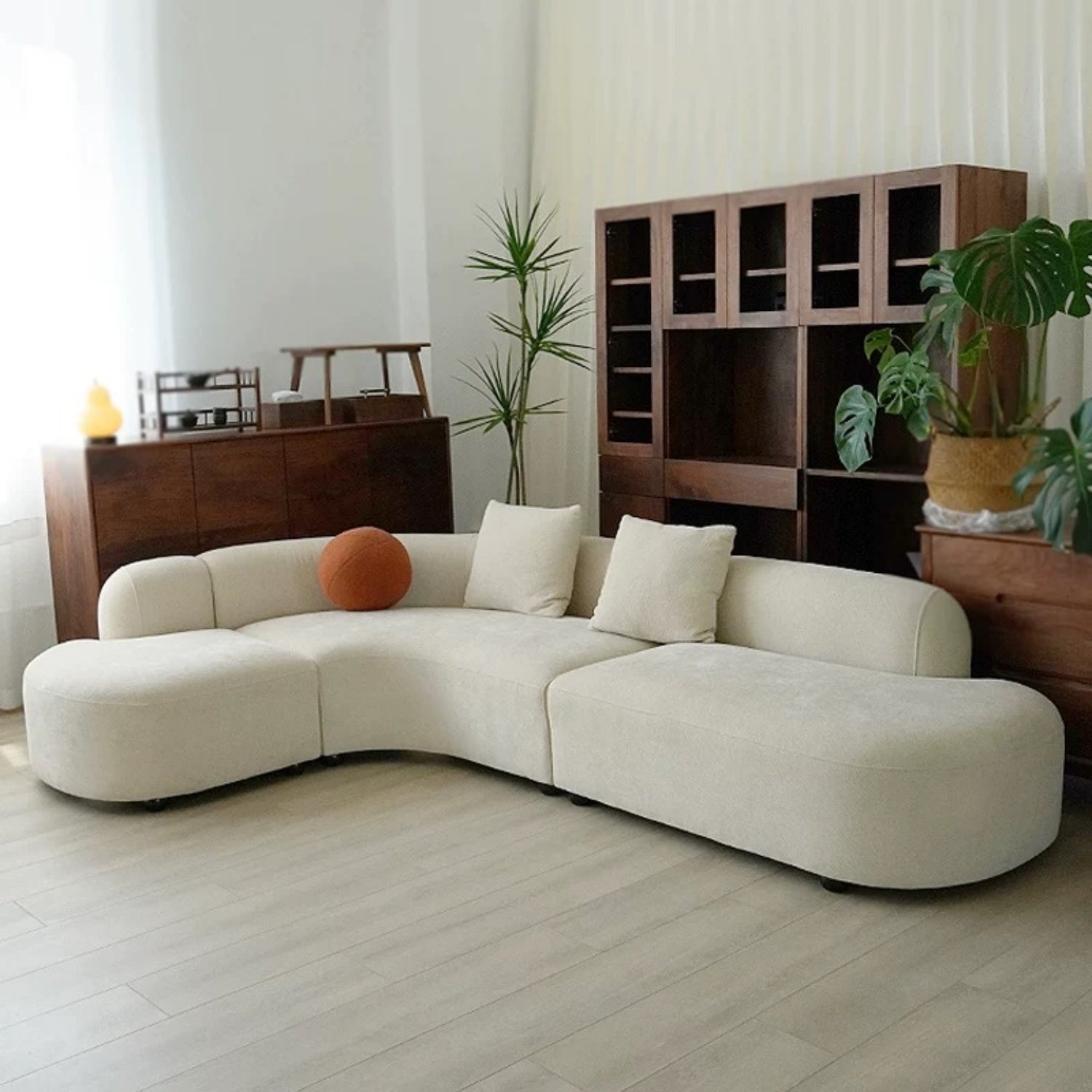 AAF Sherpa Teddy Curved L-Shape Sofa Cream Beige 5-10 Seat UAE