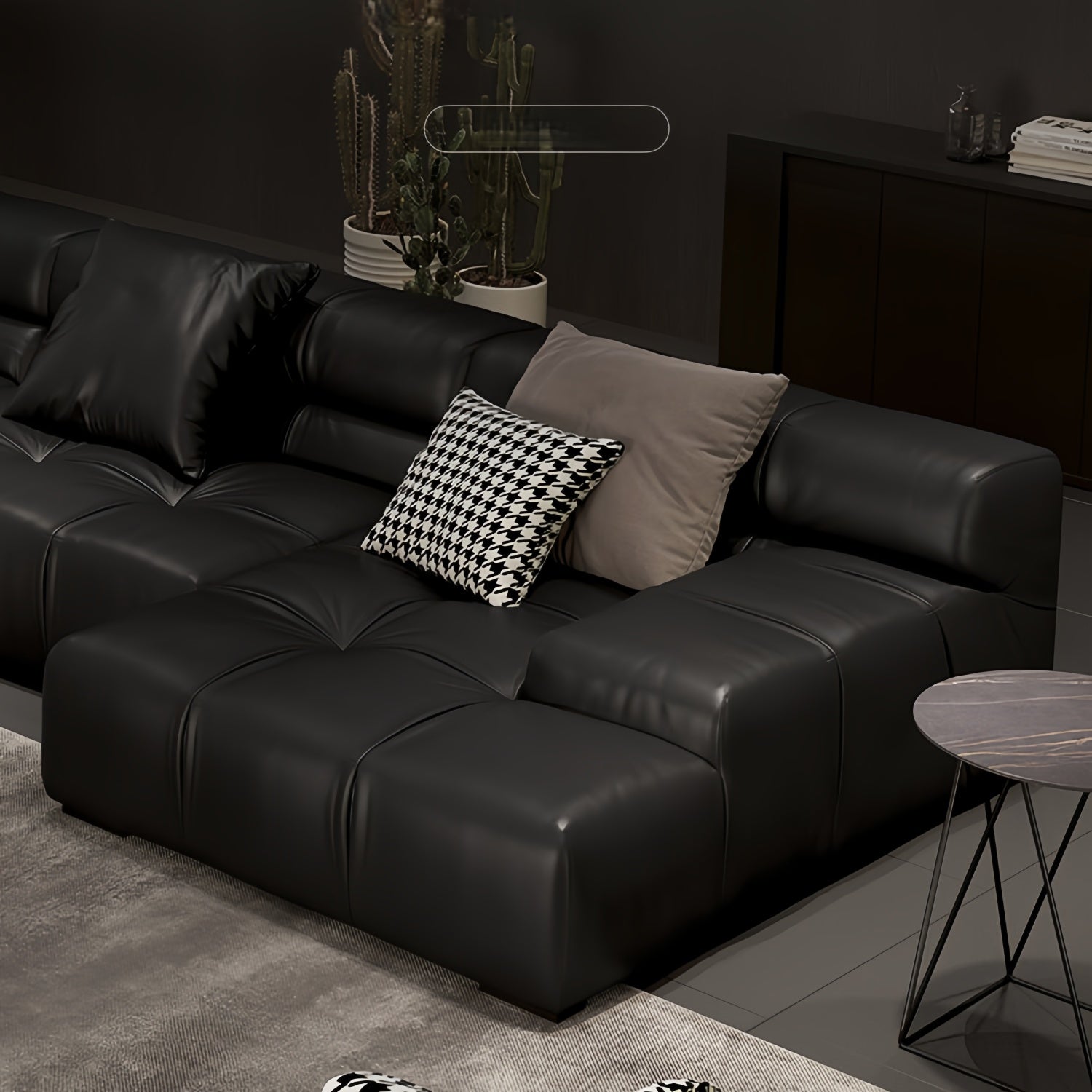 AAF Modular Black Leather Tufted Sectional Sofa Italian UAE