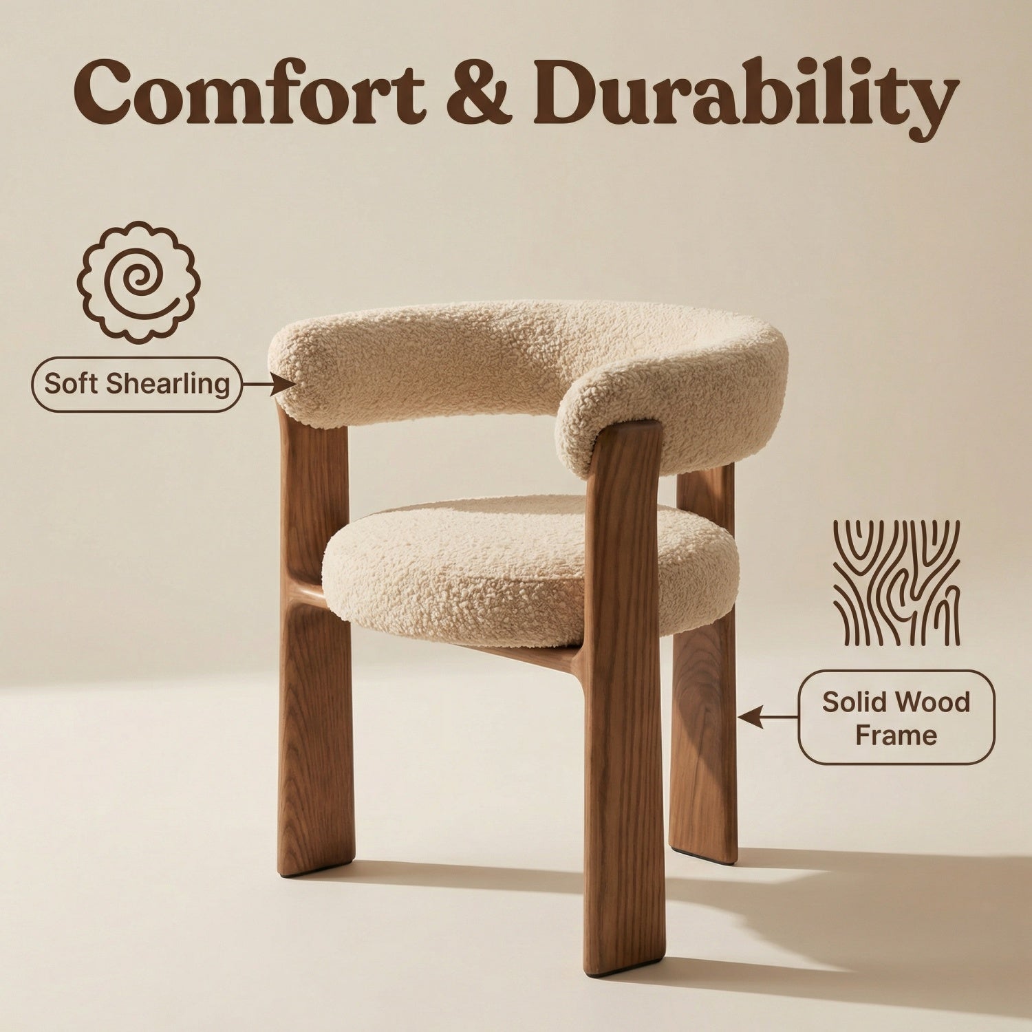 AAF Dark Wood Sherpa Chair Cream Nordic UAE