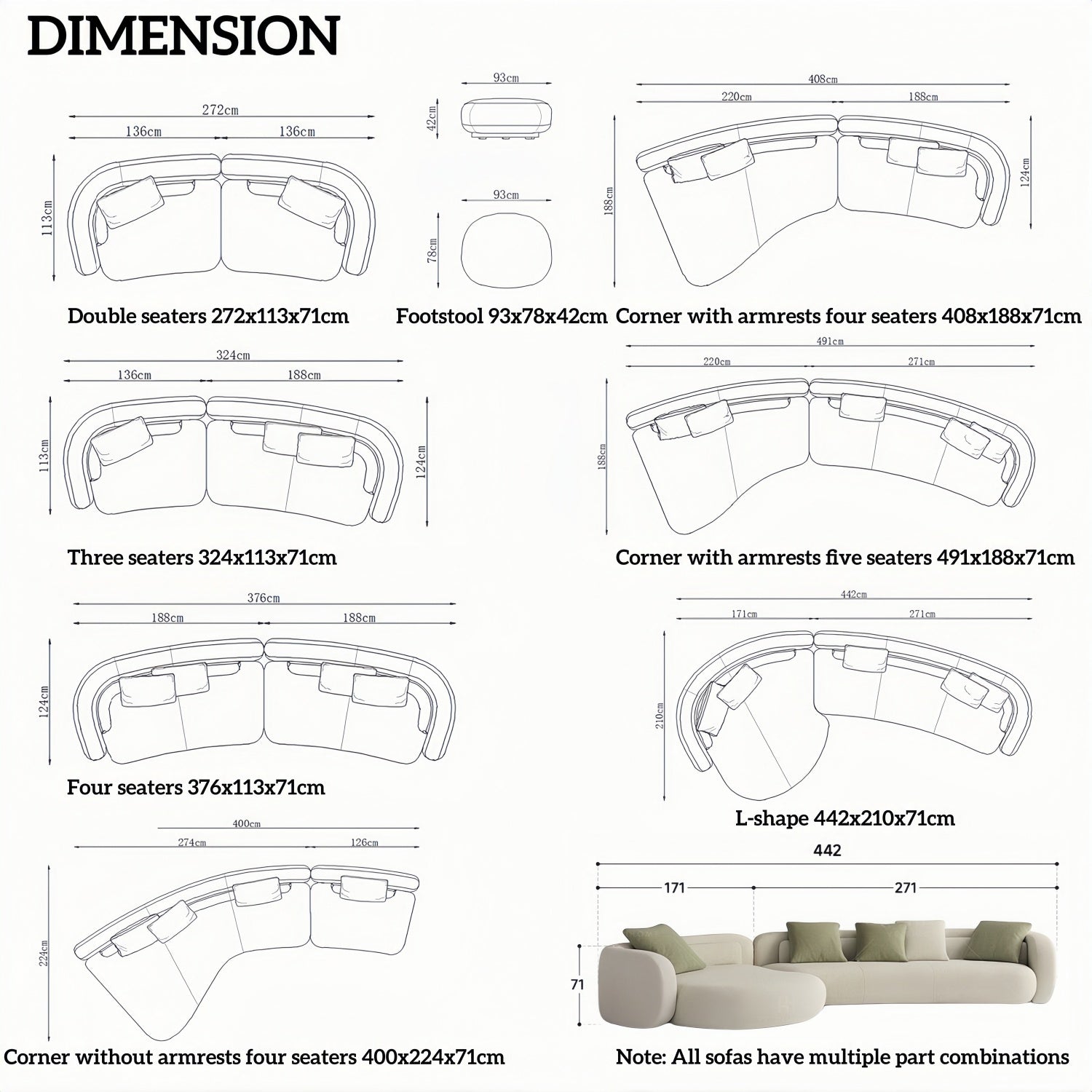 Arc Sofa Set Beige 2-5 Seater L-Shape Corner Sofa Dubai UAE