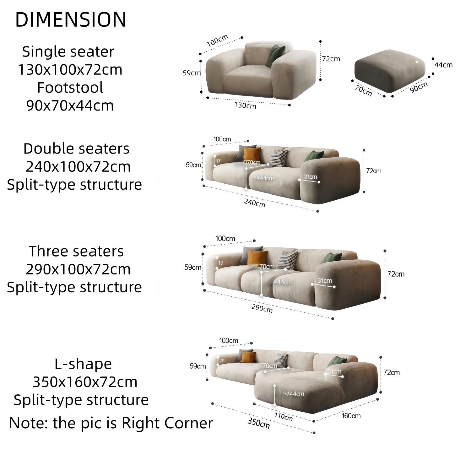 AAF Furniture Luxury Cloud Sofa Set for Living Room Dubai UAE D4