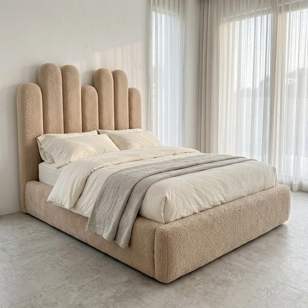 AAF Petal Boucle Bed – Multi-Rounded Arched Headboard