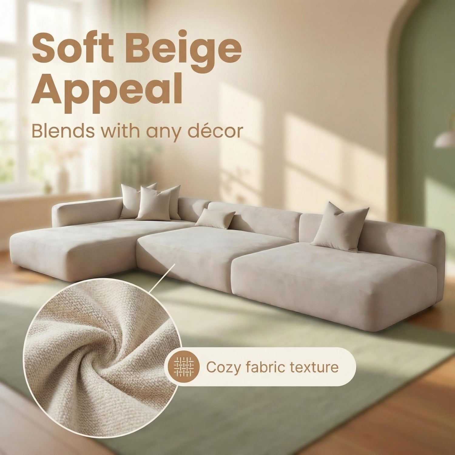 AAF Beige Cloud Sofa L-Shape Corner Sectional - Modular Fabric Couch UAE