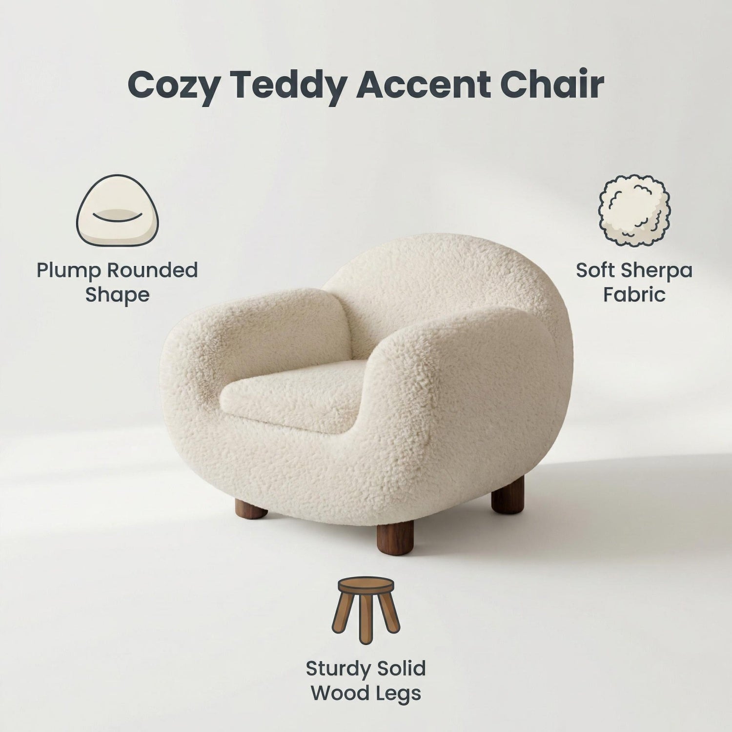 AAF Sherpa Fleece Accent Chair Rounded Off White Walnut Feet UAE