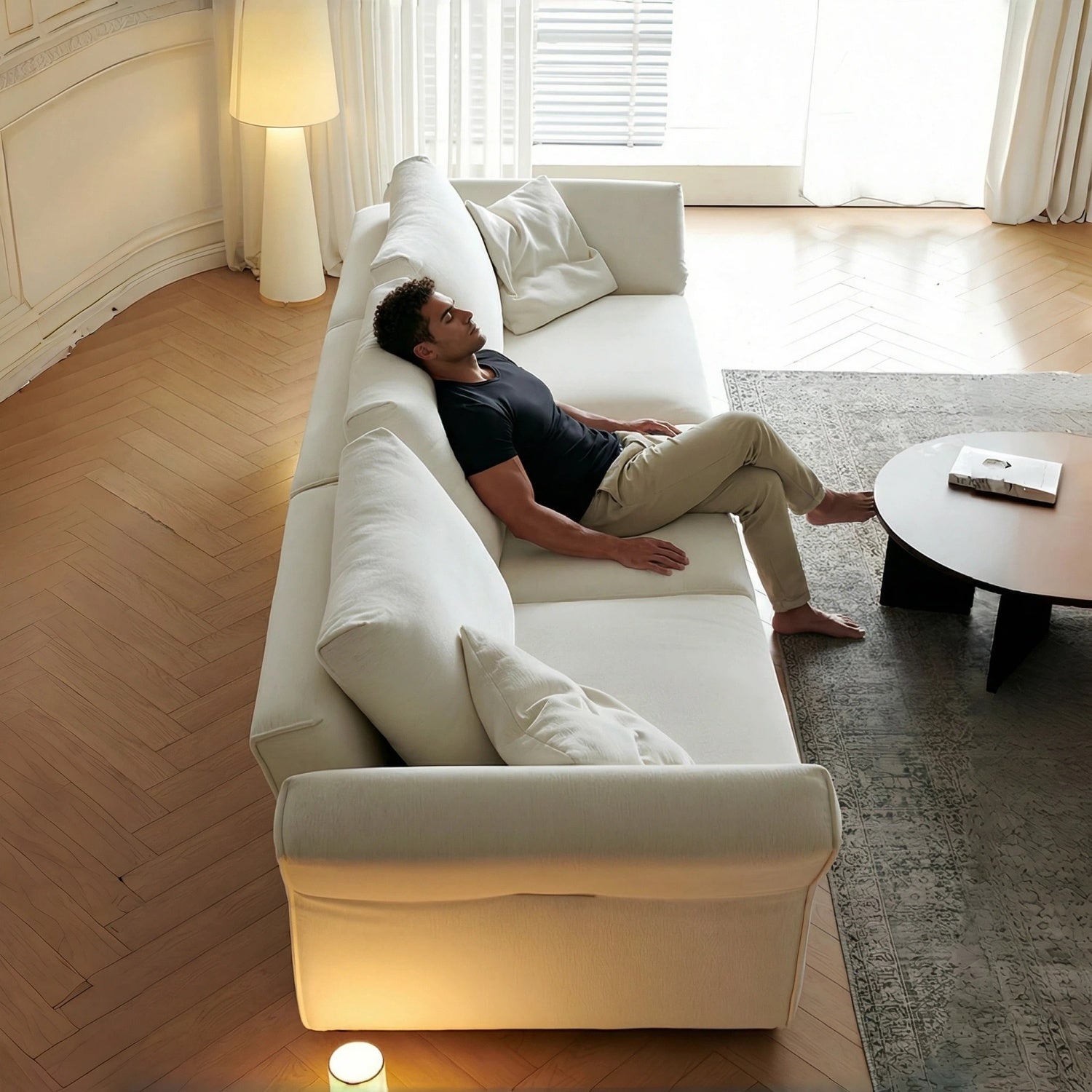 Beige Cloud Sofa Set 1-4 Seater with Footstool - Fabric Couch UAE