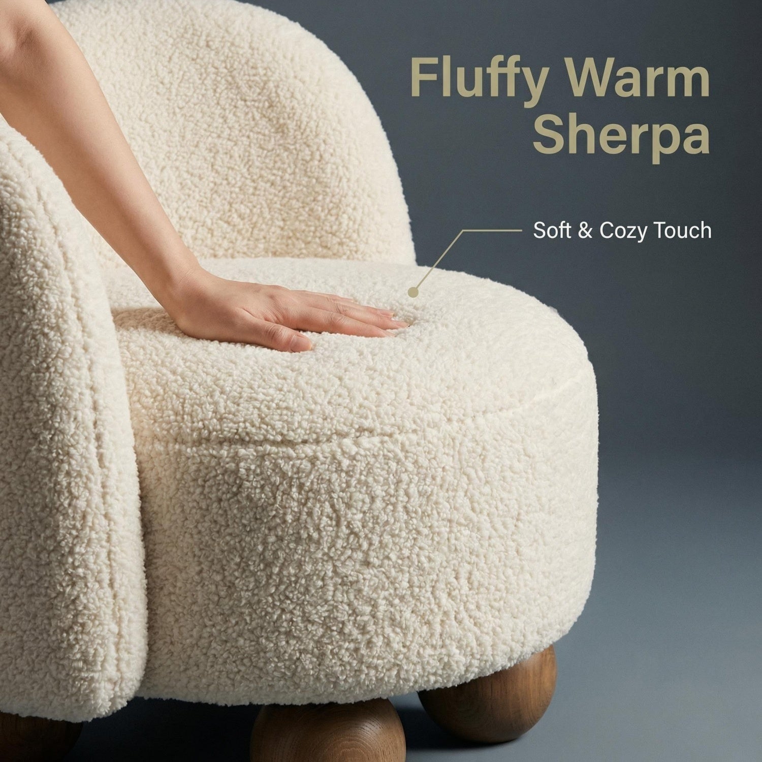AAF Sherpa Fleece Accent Chair Dual Back Off White Walnut UAE