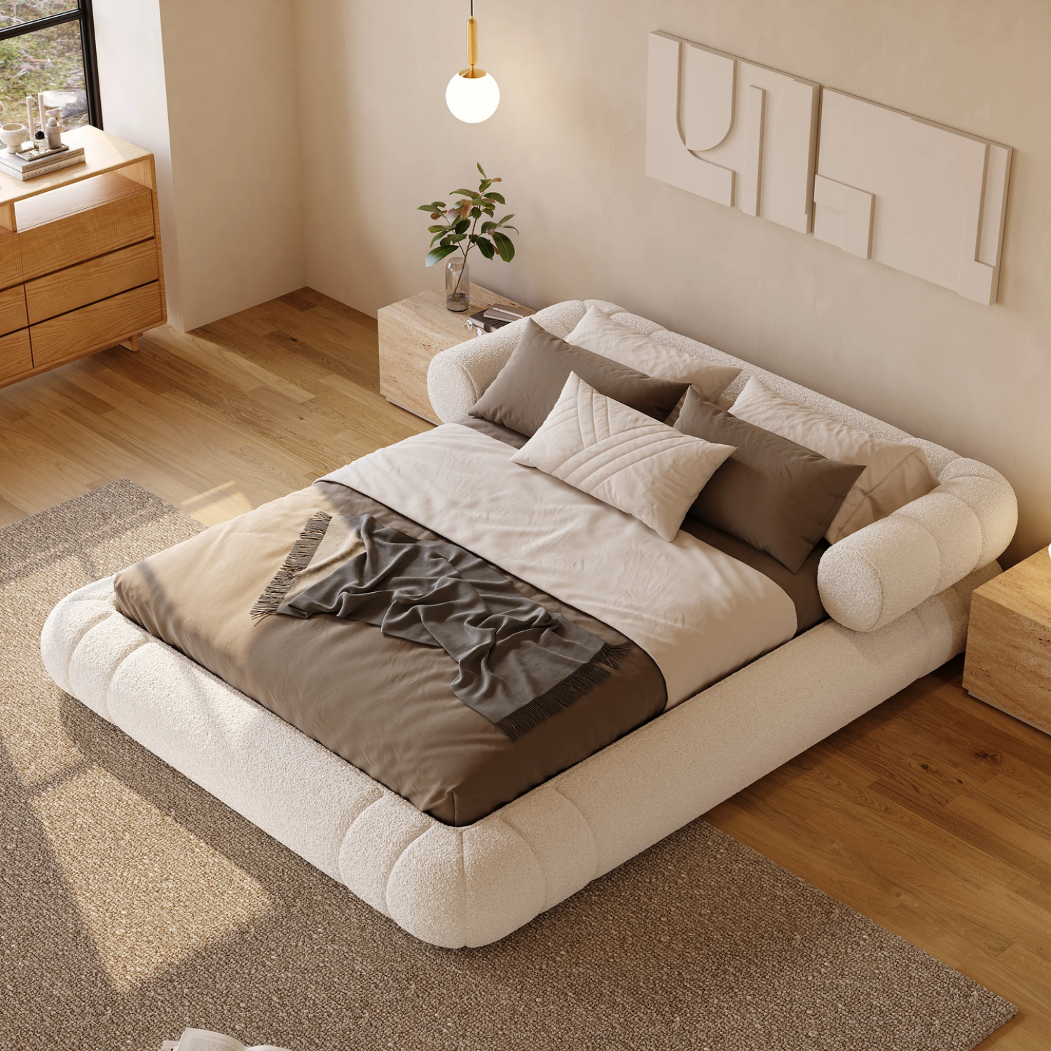 AAF Furniture Bed Frame Modern Velvet King Queen Size for bedroom Without Mattress