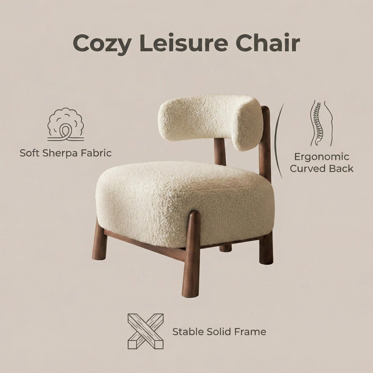 AAF Sherpa Fleece Armchair Walnut Wood Frame Off White UAE