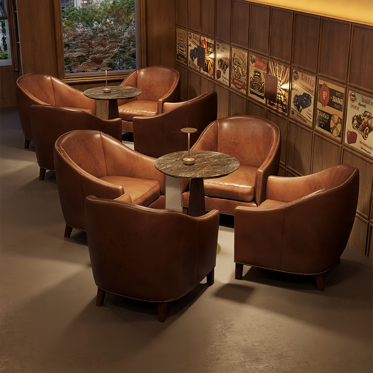AAF Curved Back Brown Leather Lounge Sofa Table Set