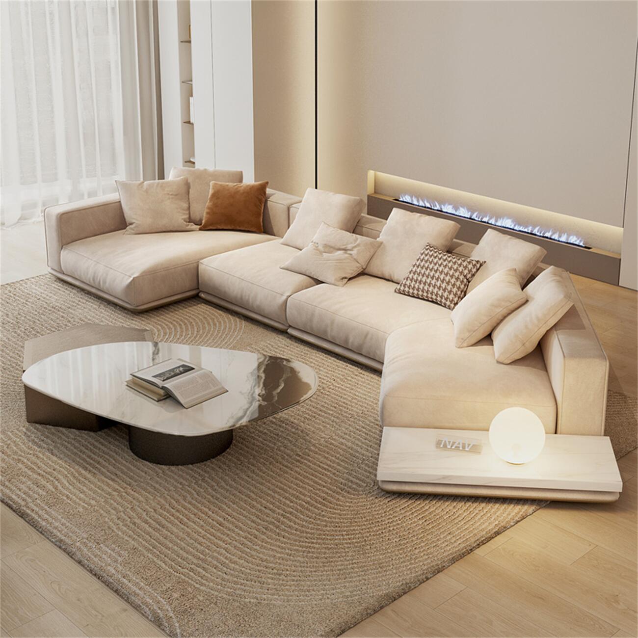 AAF Furniture Light Luxury Linen Cotton  Fabric Cloud Shaped Sofa set for Livingroom