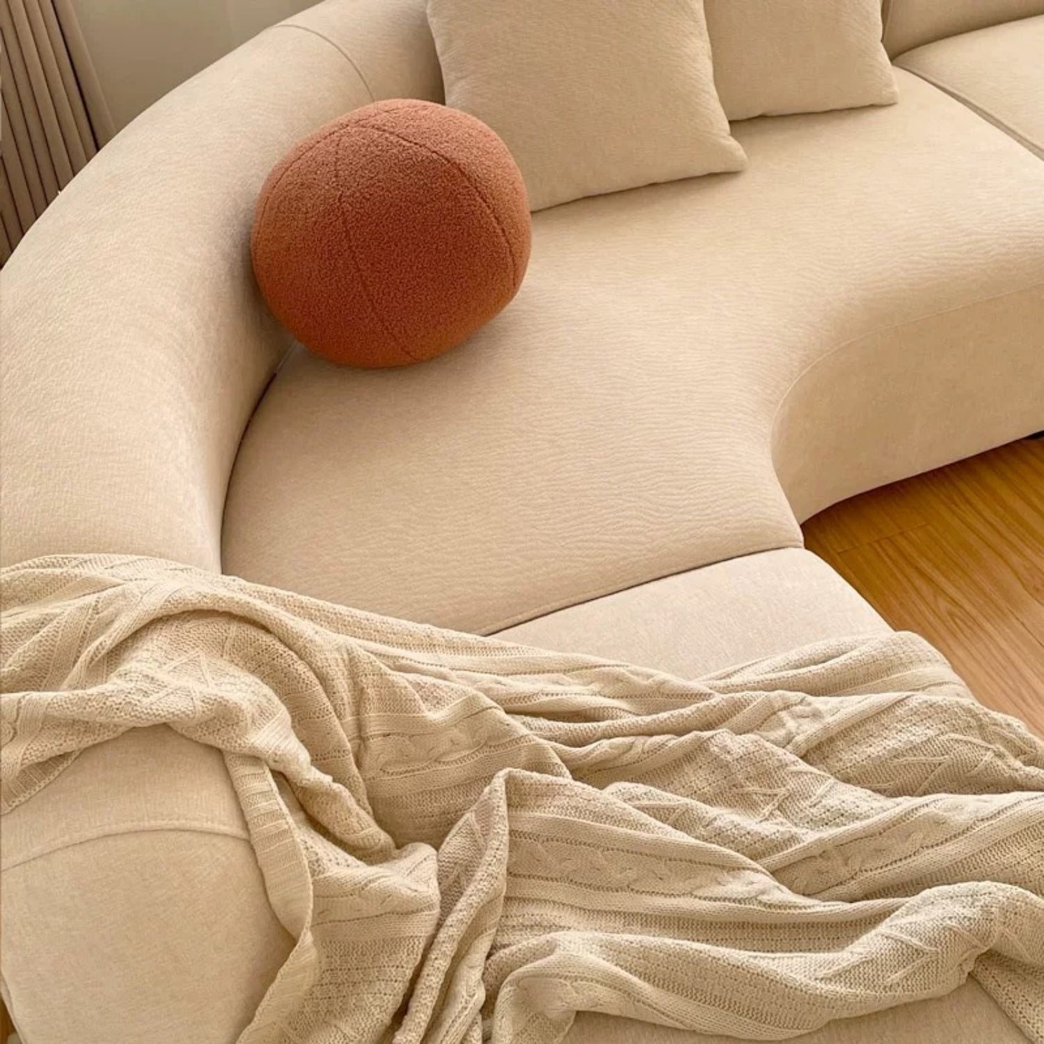 AAF Sherpa Teddy Curved L-Shape Sofa Cream Beige 5-10 Seat UAE