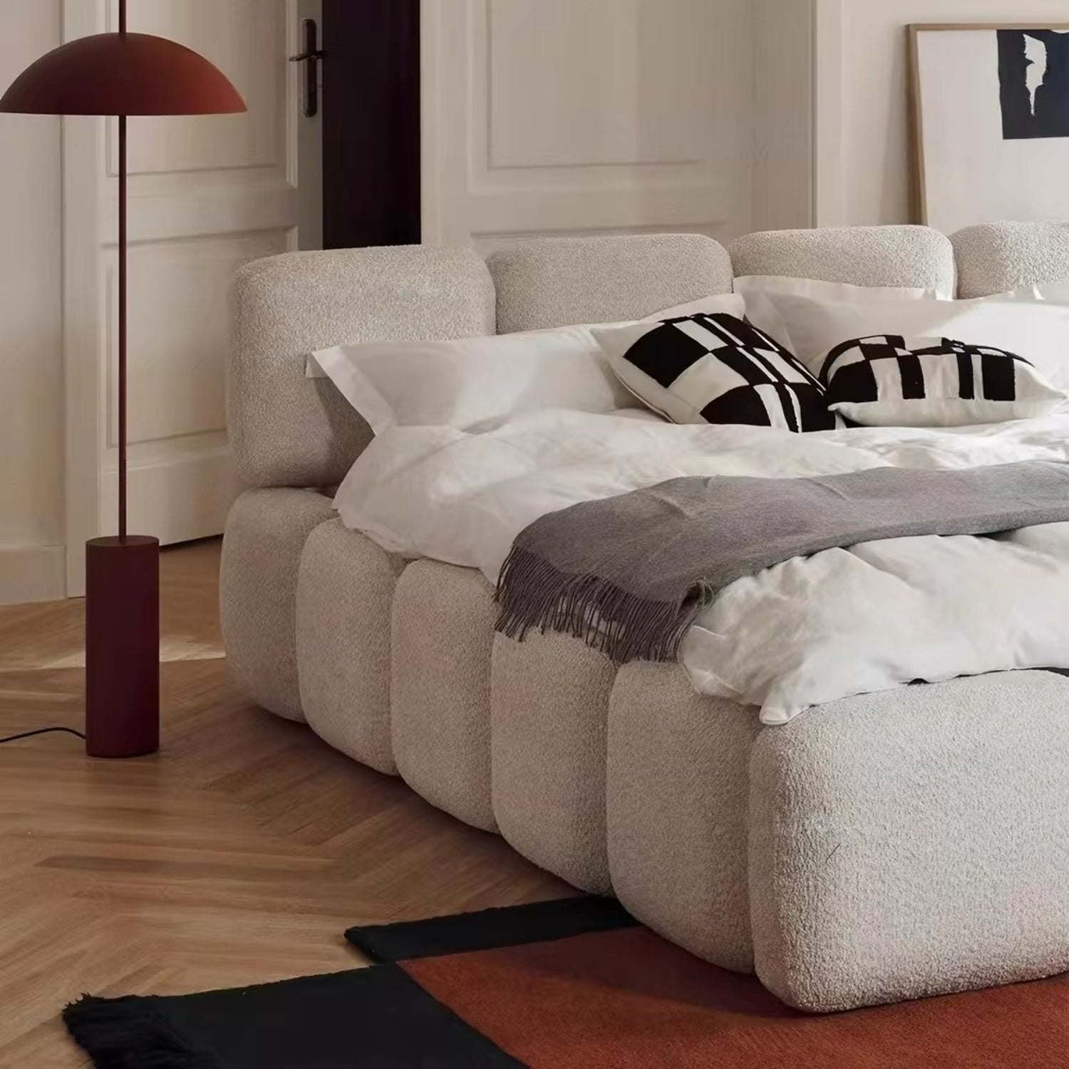 AAF Sherpa Cloud Block Bed Frame Cream Beige Storage Option UAE