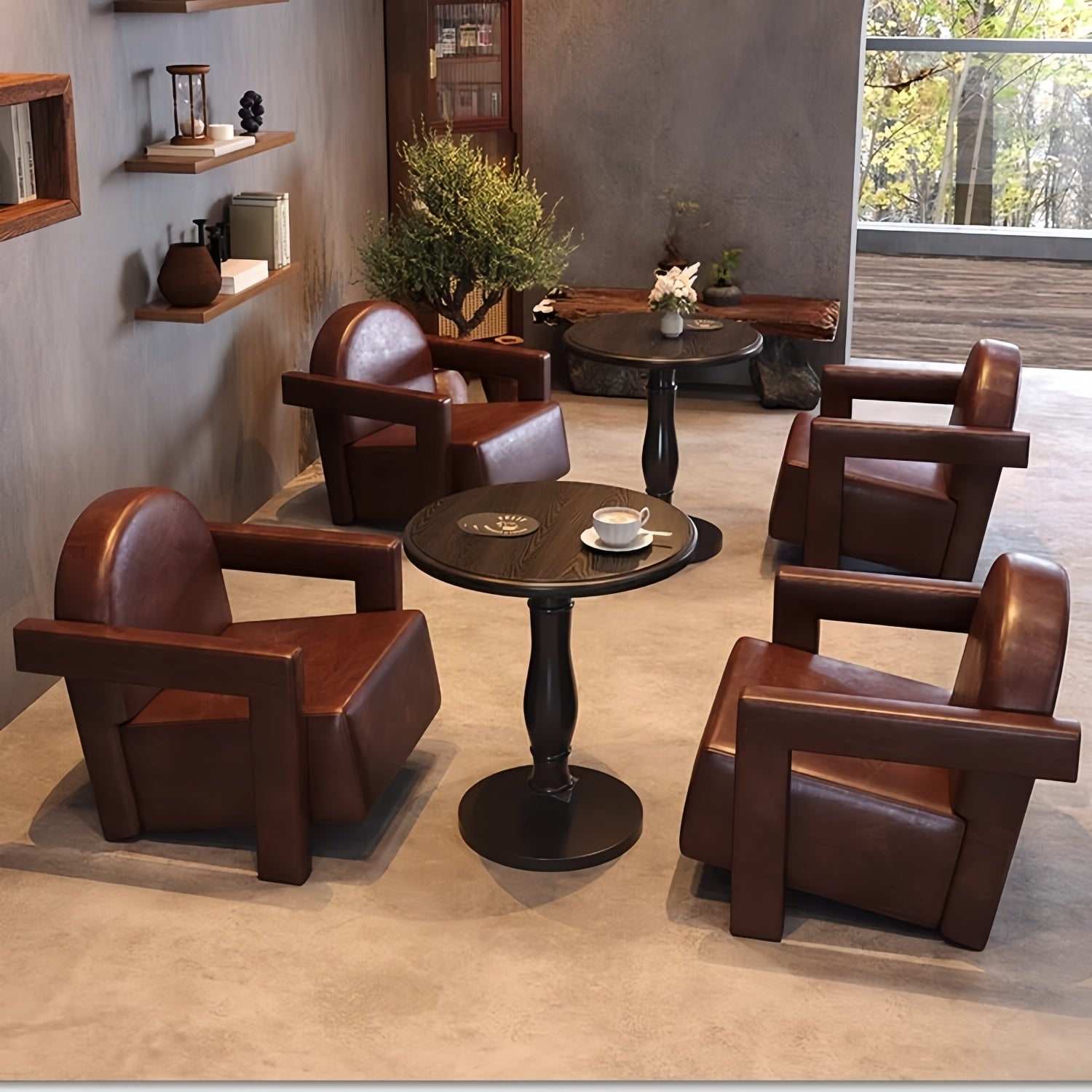 AAF Modern Bubble Tufted Leather Lounge Sofa Table Set