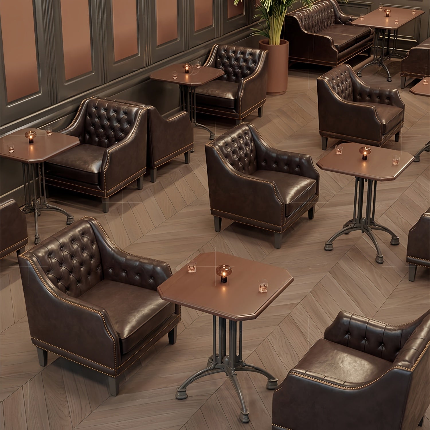 AAF Chesterfield Dark Brown Leather Lounge Sofa Table Set