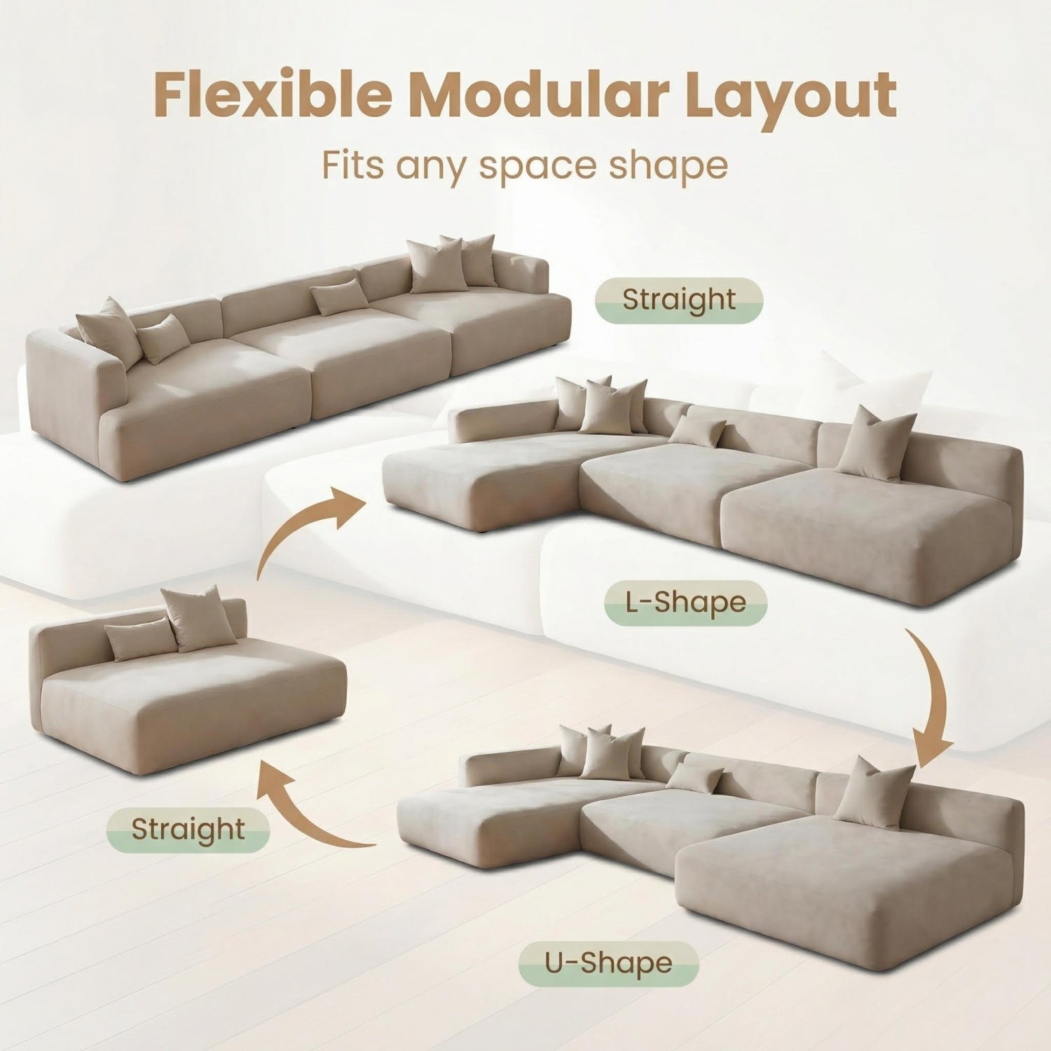 AAF Beige Cloud Sofa L-Shape Corner Sectional - Modular Fabric Couch UAE