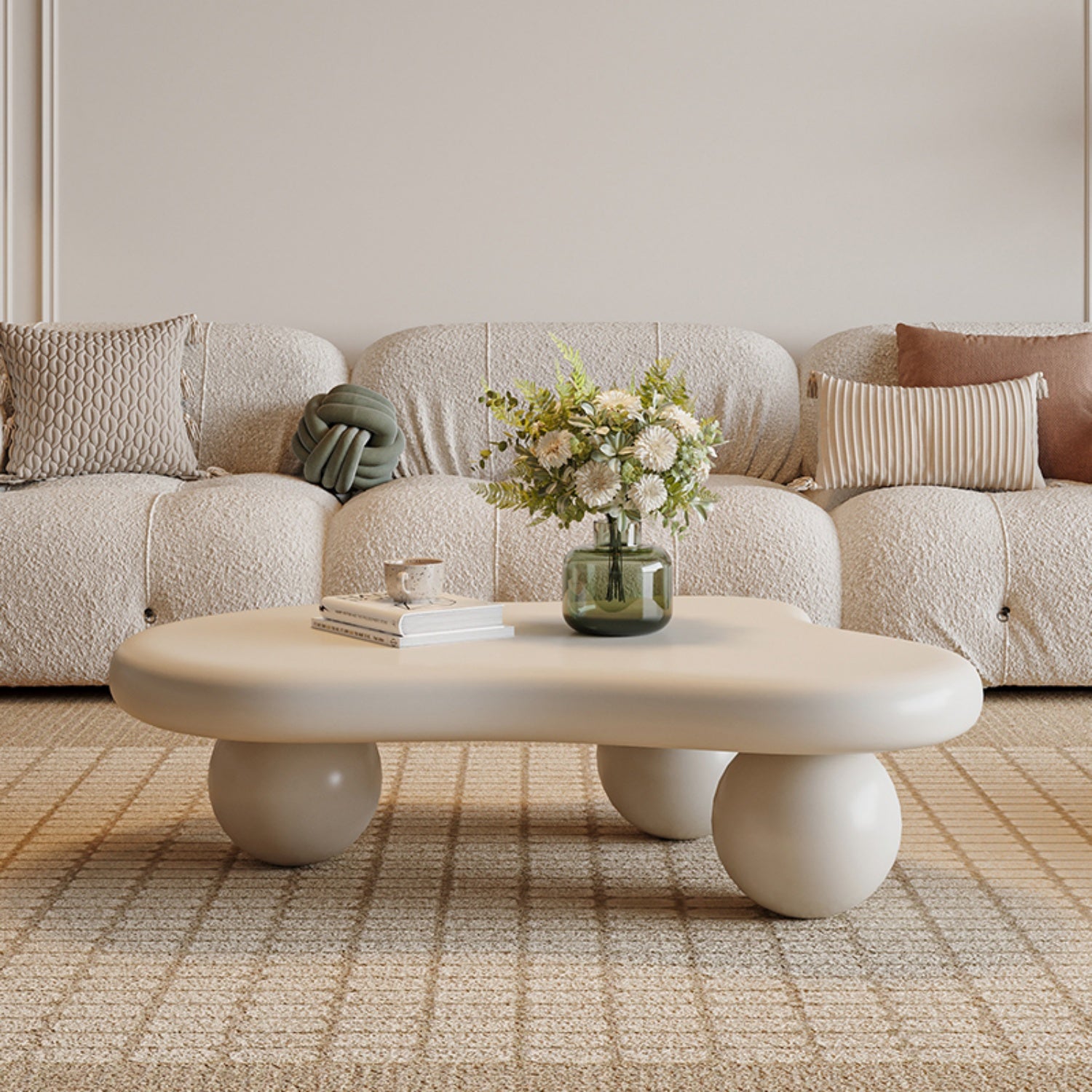 AAF FURNITURE Cream-style Coffee Table, Cute White Modern Tea Table, Irregular Indoor End Table for Living Room
