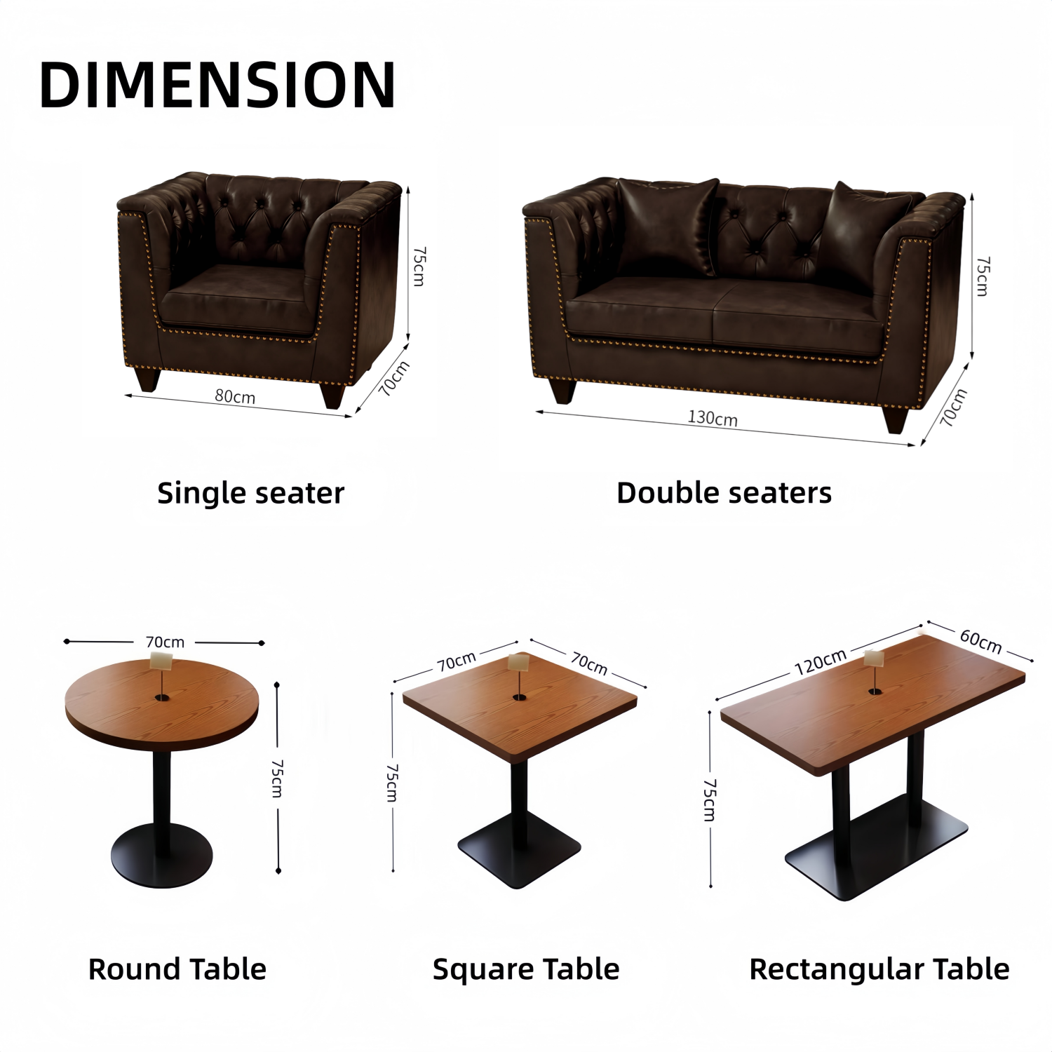 AAF Espresso Chesterfield Lounge Sofa with Matching Wood-Top Table Set