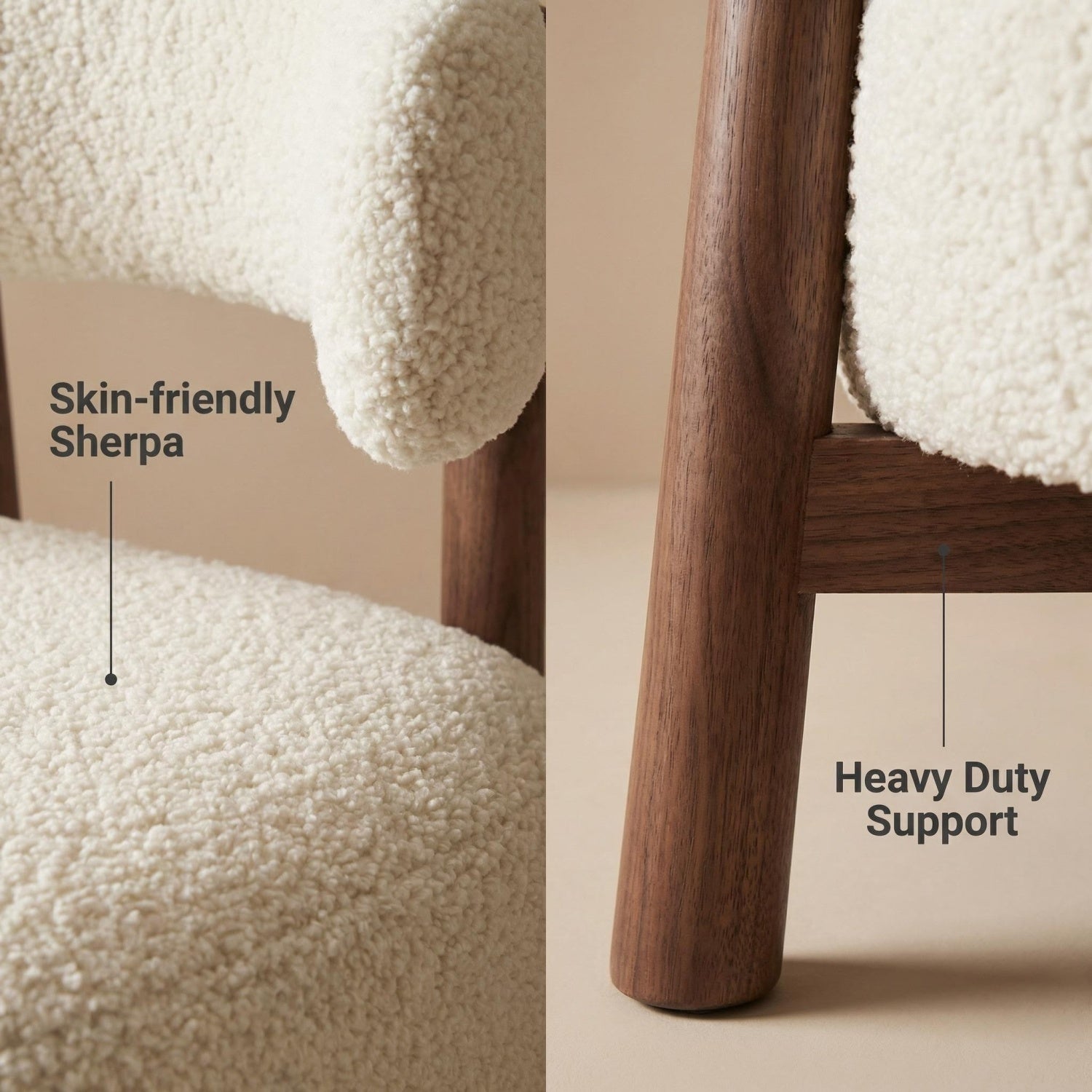 AAF Sherpa Fleece Armchair Walnut Wood Frame Off White UAE