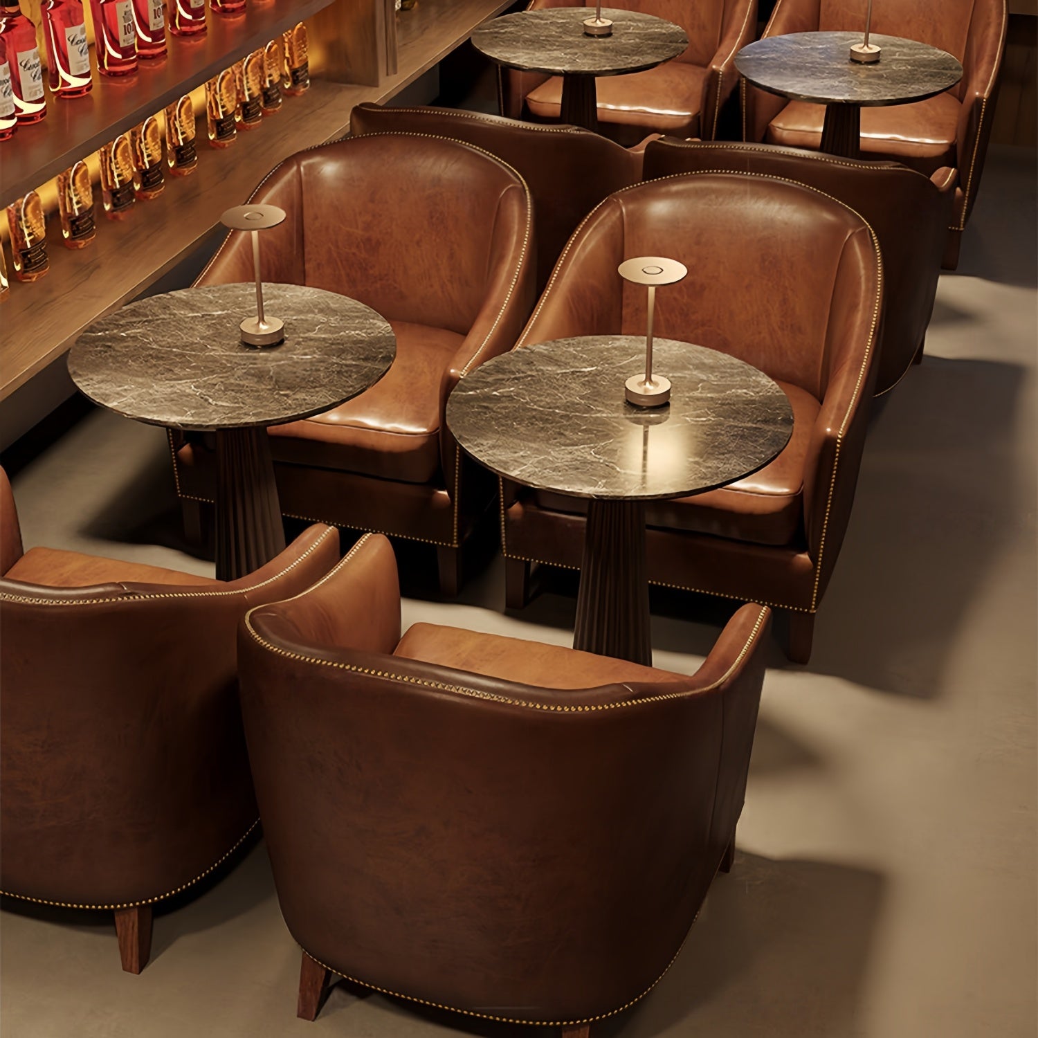 AAF Curved Back Brown Leather Lounge Sofa Table Set