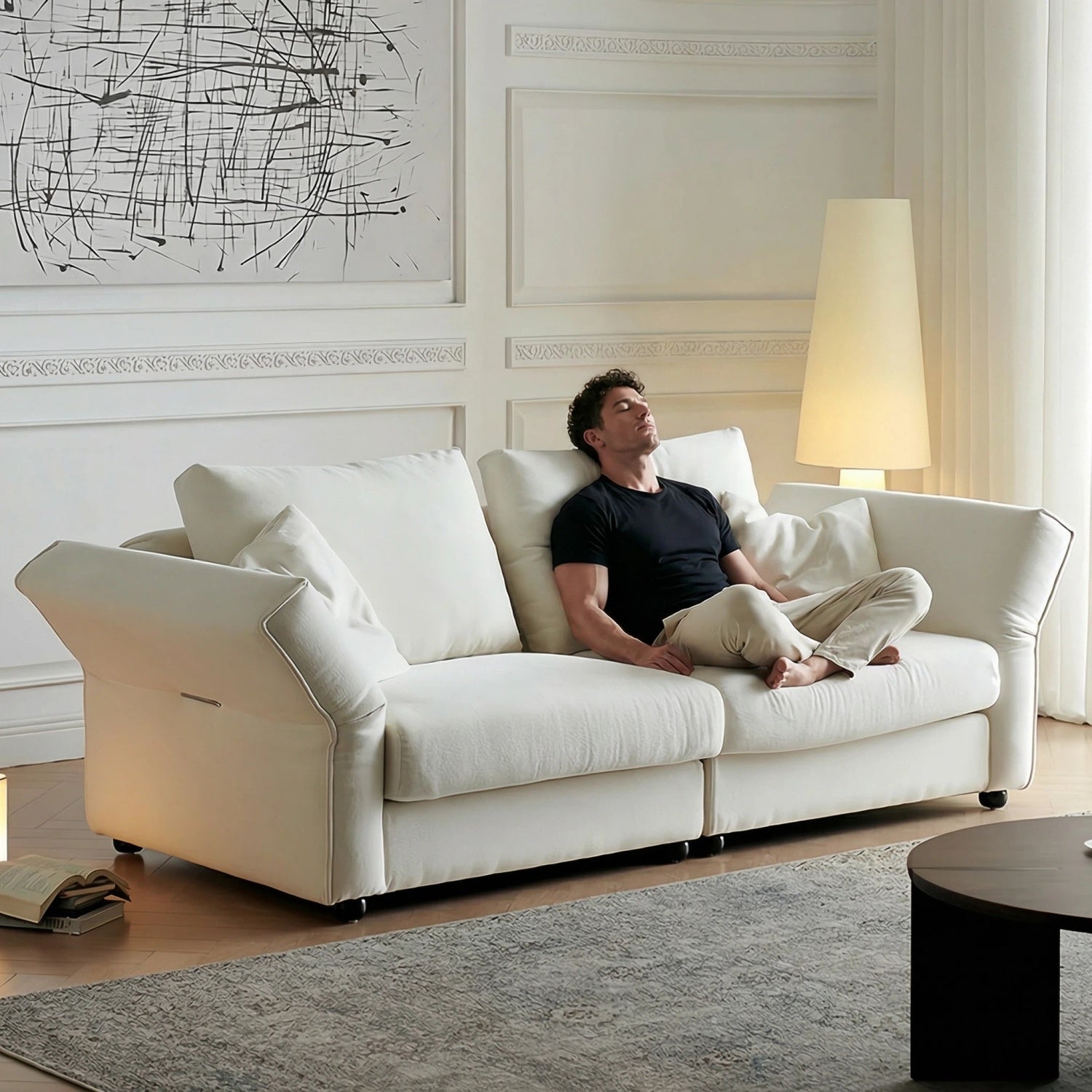 Beige Cloud Sofa Set 1-4 Seater with Footstool - Fabric Couch UAE