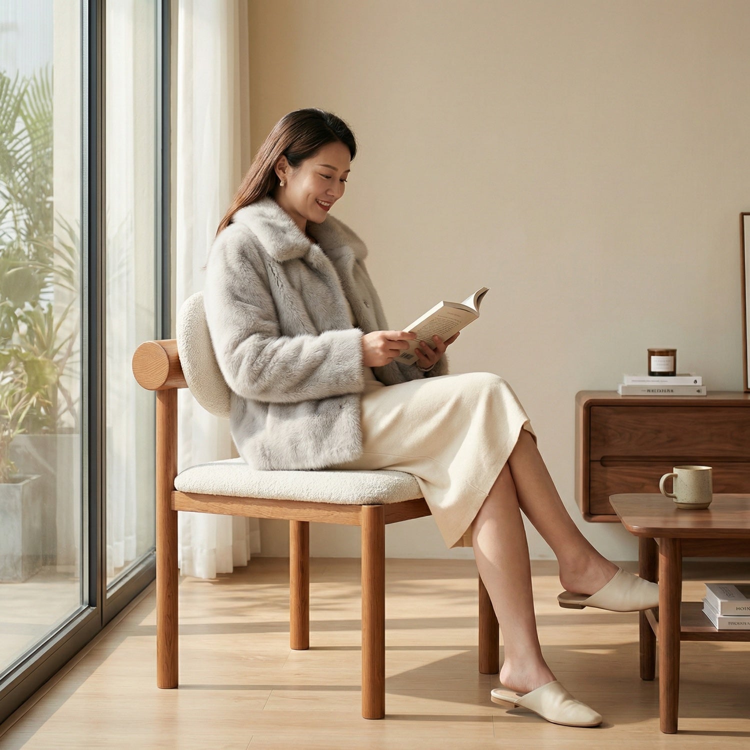 AAF Wood Sherpa Chair Cream Lifestyle UAE