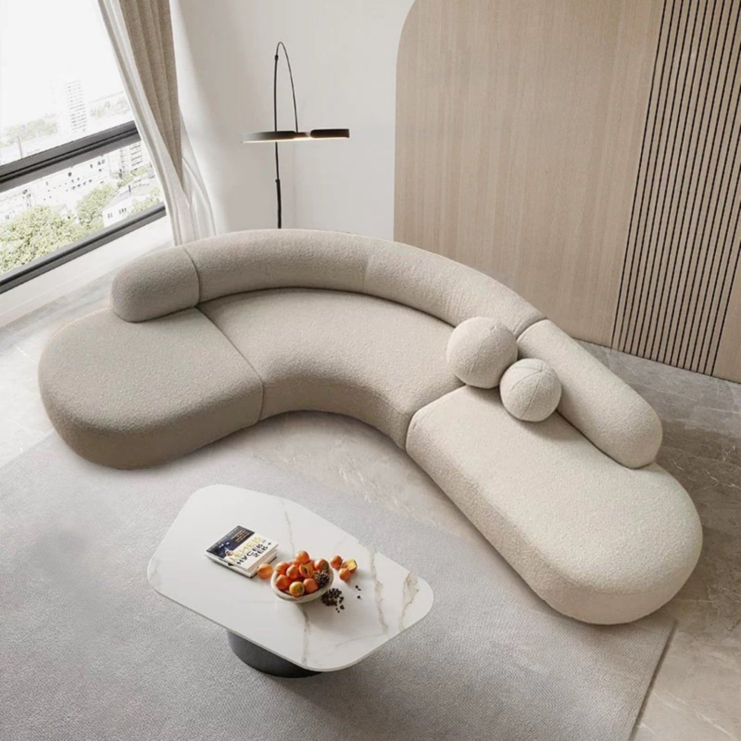 AAF Sherpa Teddy Curved L-Shape Sofa Cream Beige 5-10 Seat UAE