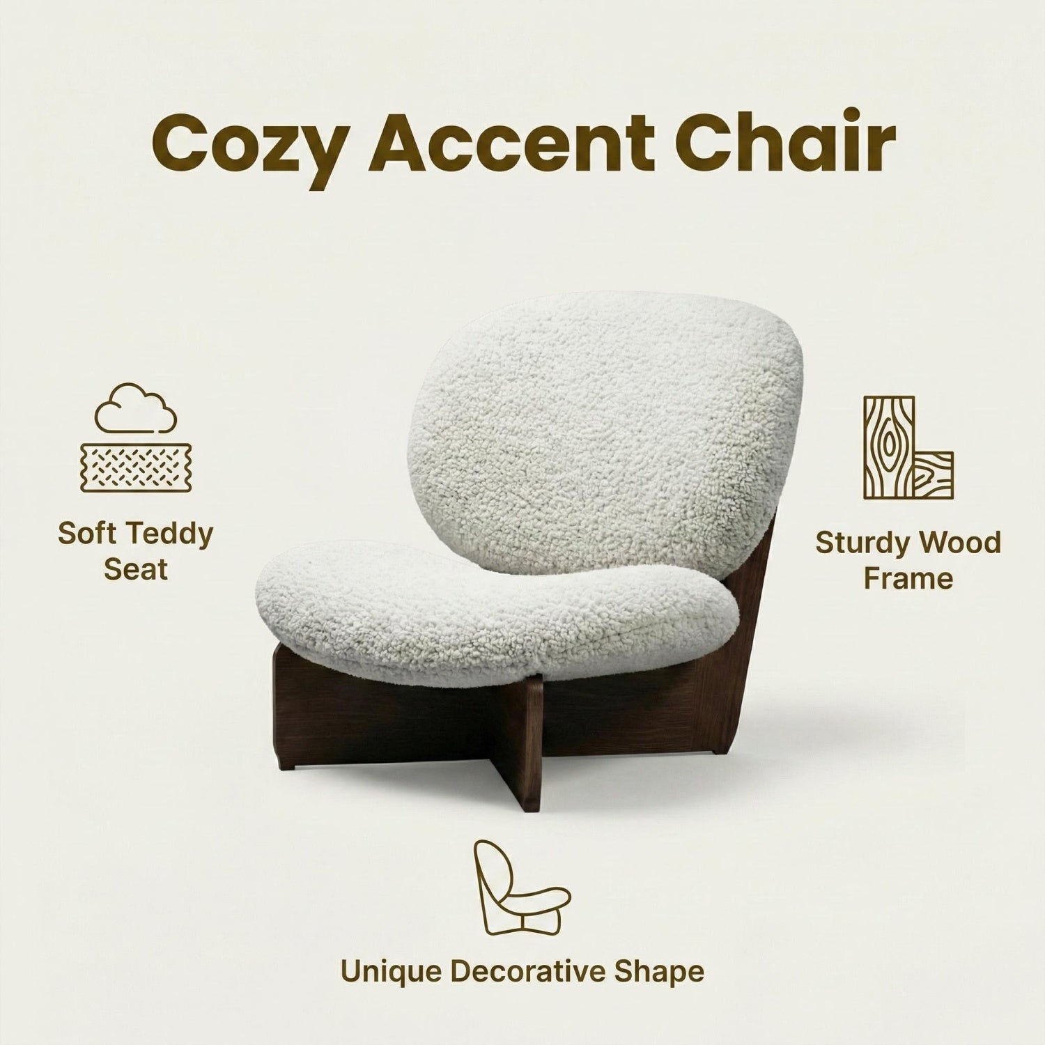 AAF Sherpa Fleece Arc Lounge Chair Off White Walnut Frame UAE