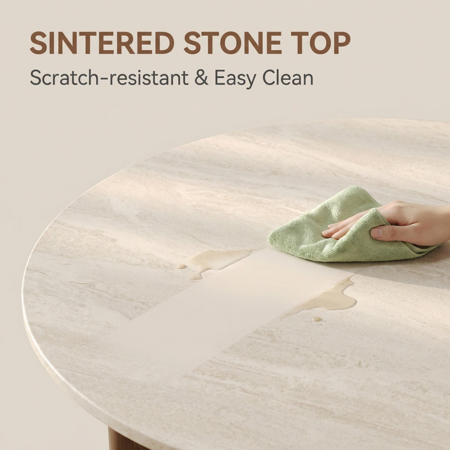 AAF Travertine Stone Coffee Table Walnut Arc Base & Cylinder 2-Piece UAE