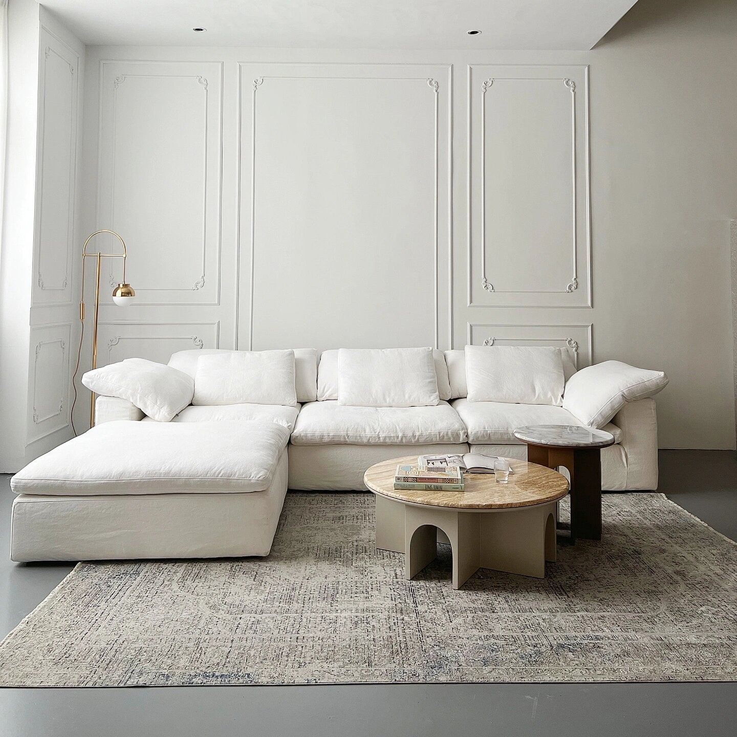 AAF Furniture Light Luxury Linen Cotton  Fabric Cloud Shaped Sofa set for Livingroom