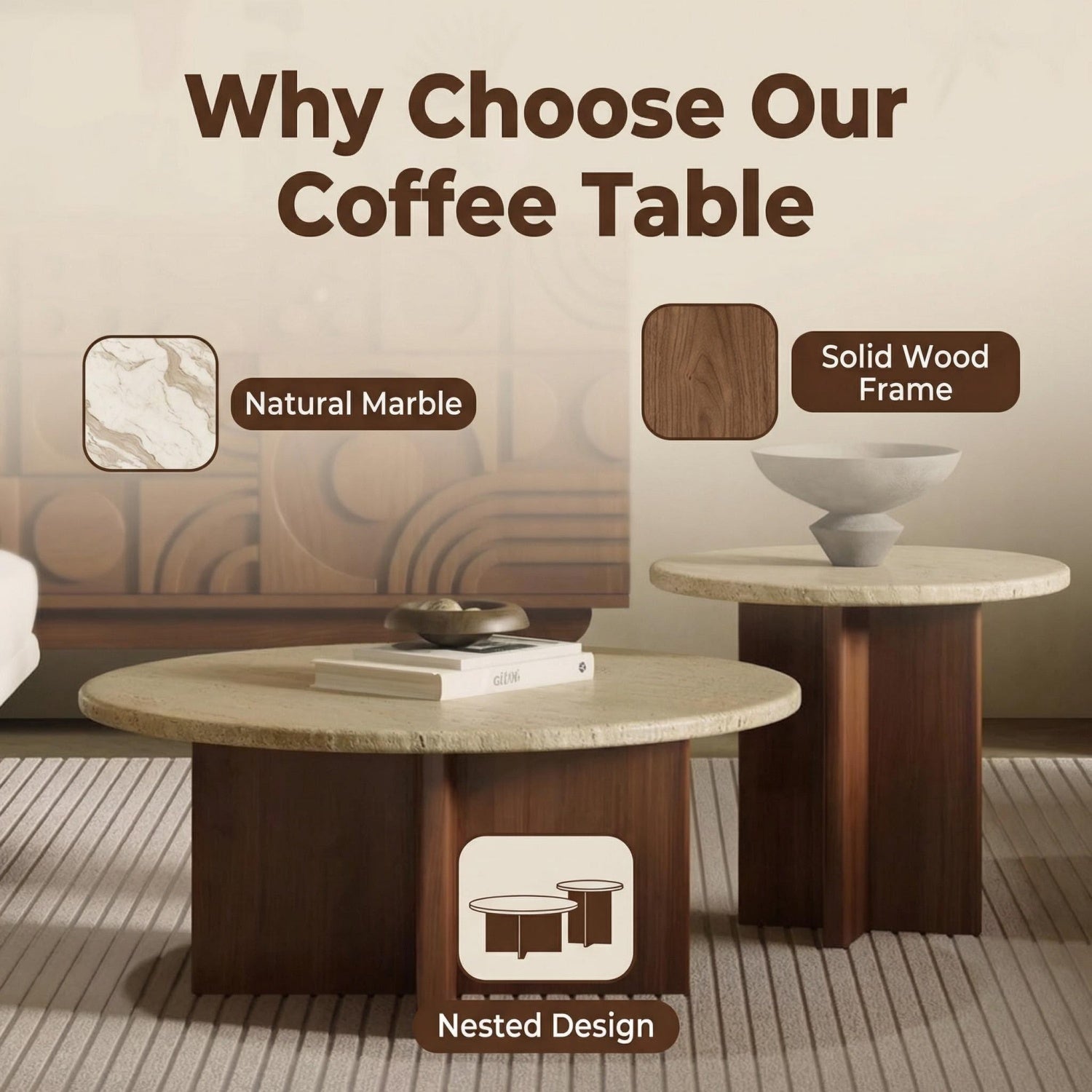 مجموعة طاولات متداخلة موفرة للمساحة من AAF FURNITURE لغرفة المعيشة الحديثة