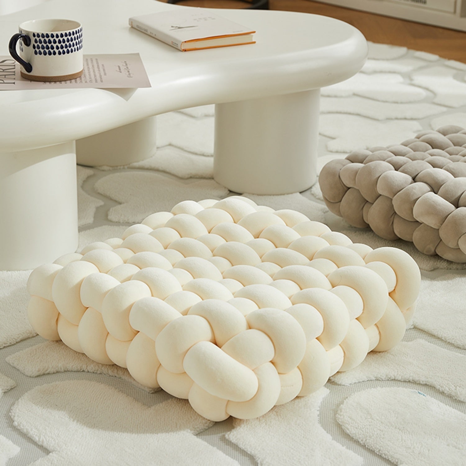 AAF Furniture Velvet Cream Modern Stool for Living Room