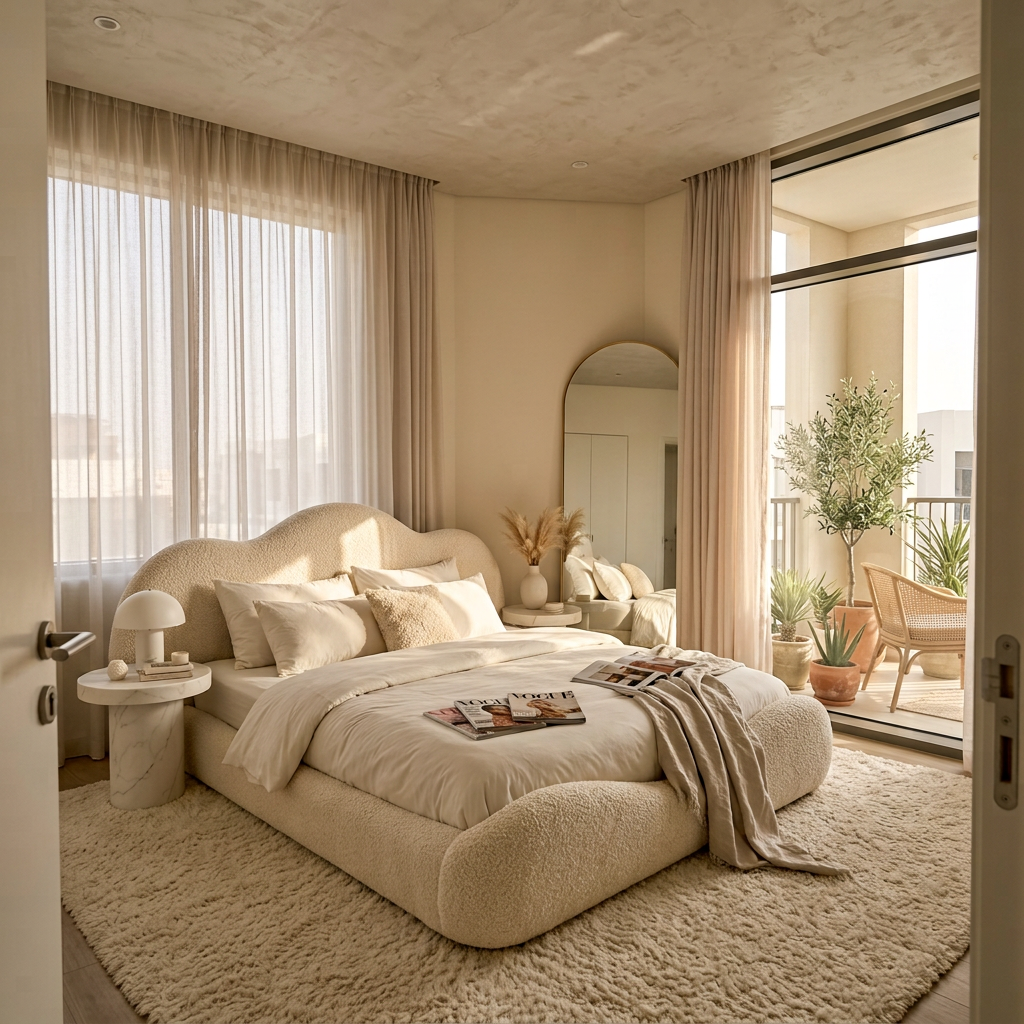 AAF Furniture Curved Wave Cloud Sherpa Bed | Matching Headboard & Footboard