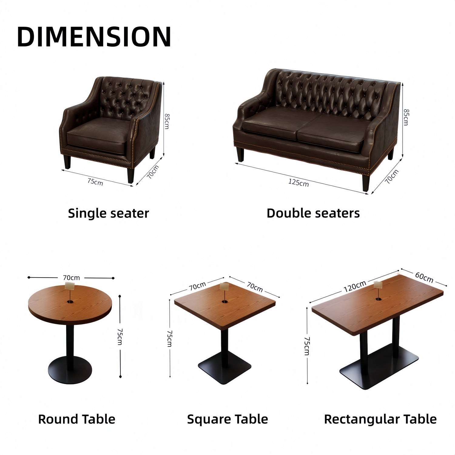 AAF Chesterfield Dark Brown Leather Lounge Sofa Table Set