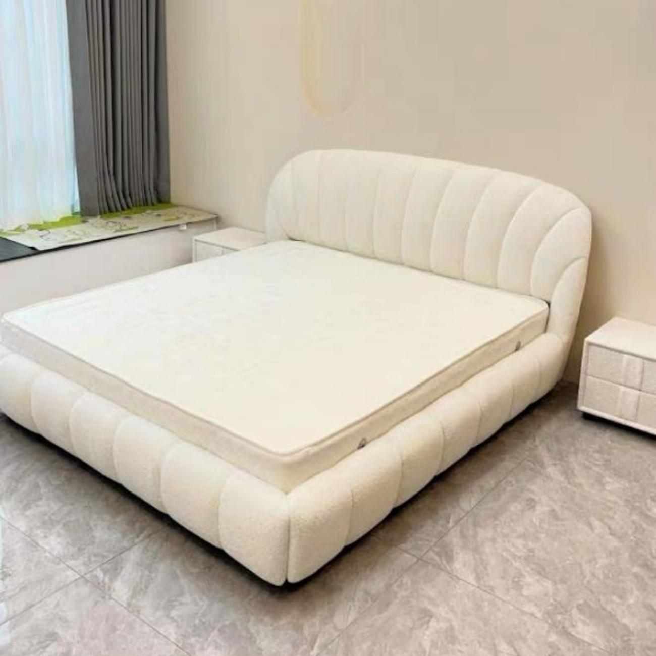 AAF Furniture Light Luxury Fleece Fabric Wrap Bed Frame for Bedroom Without Mattress