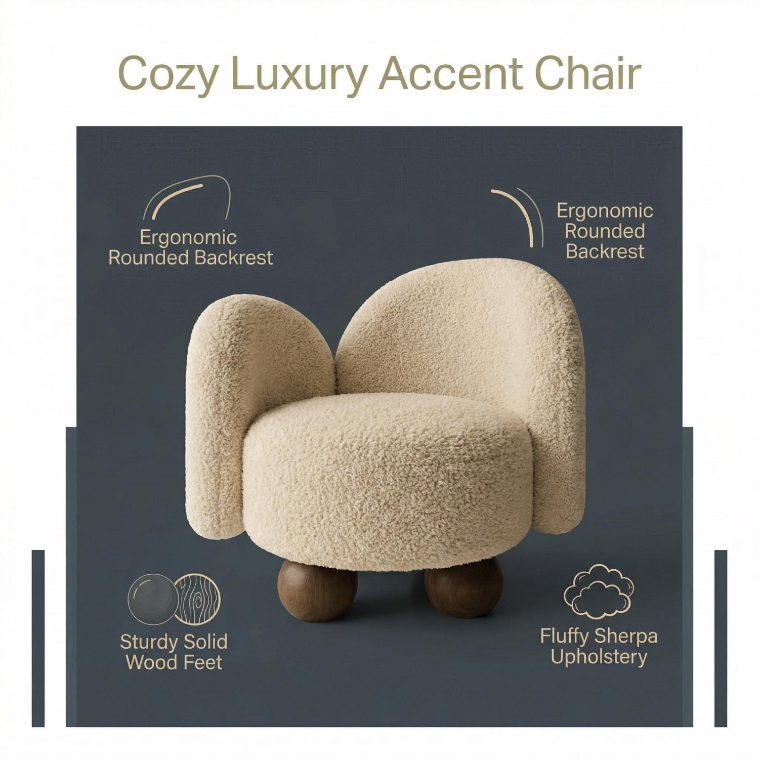 AAF Sherpa Fleece Accent Chair Dual Back Off White Walnut UAE