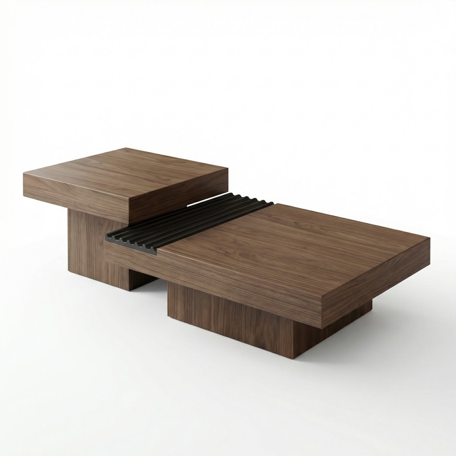 AAF Furniture Square Coffee Table Set Walnut Floating Storage 2-Piece UAE