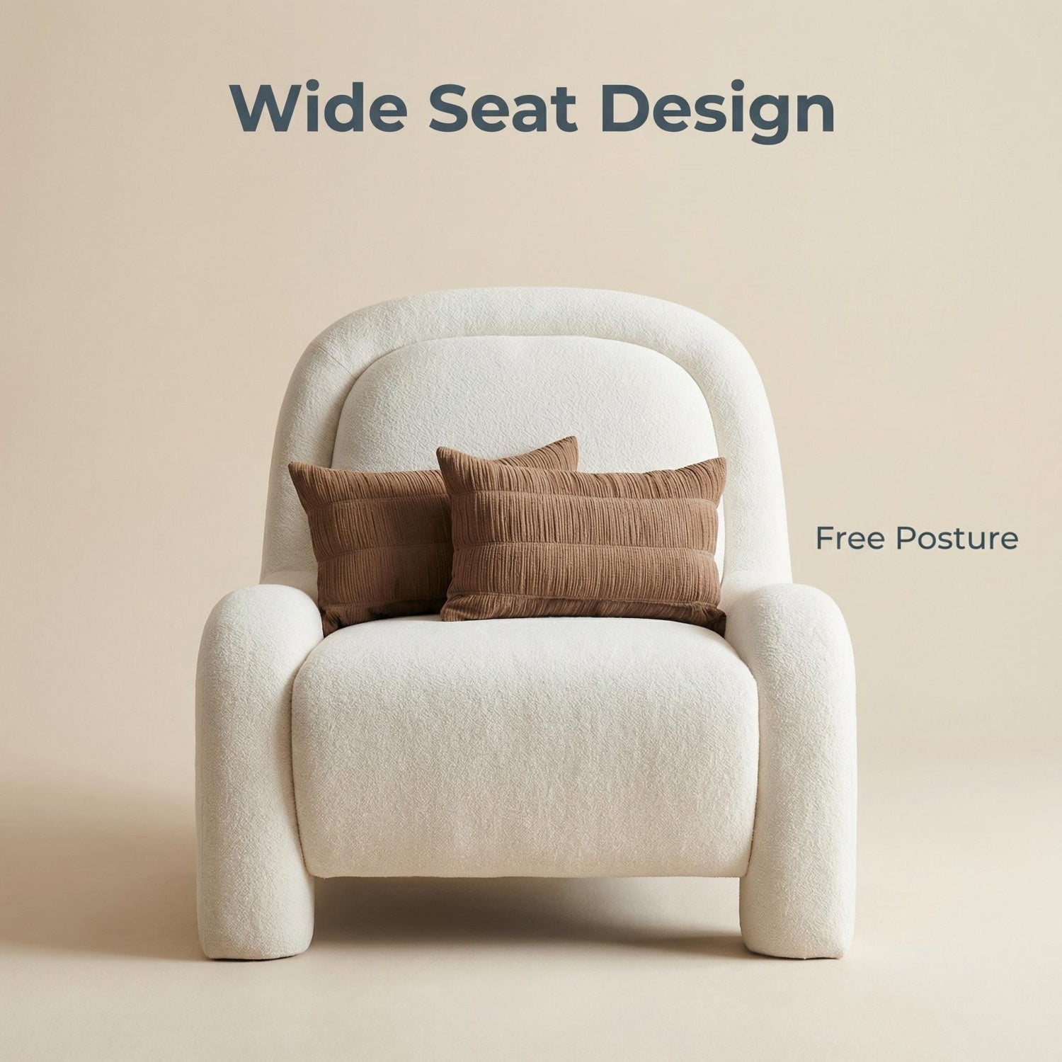 AAF Sherpa Fleece Armchair Arc Armrest Off White with Cushion UAE