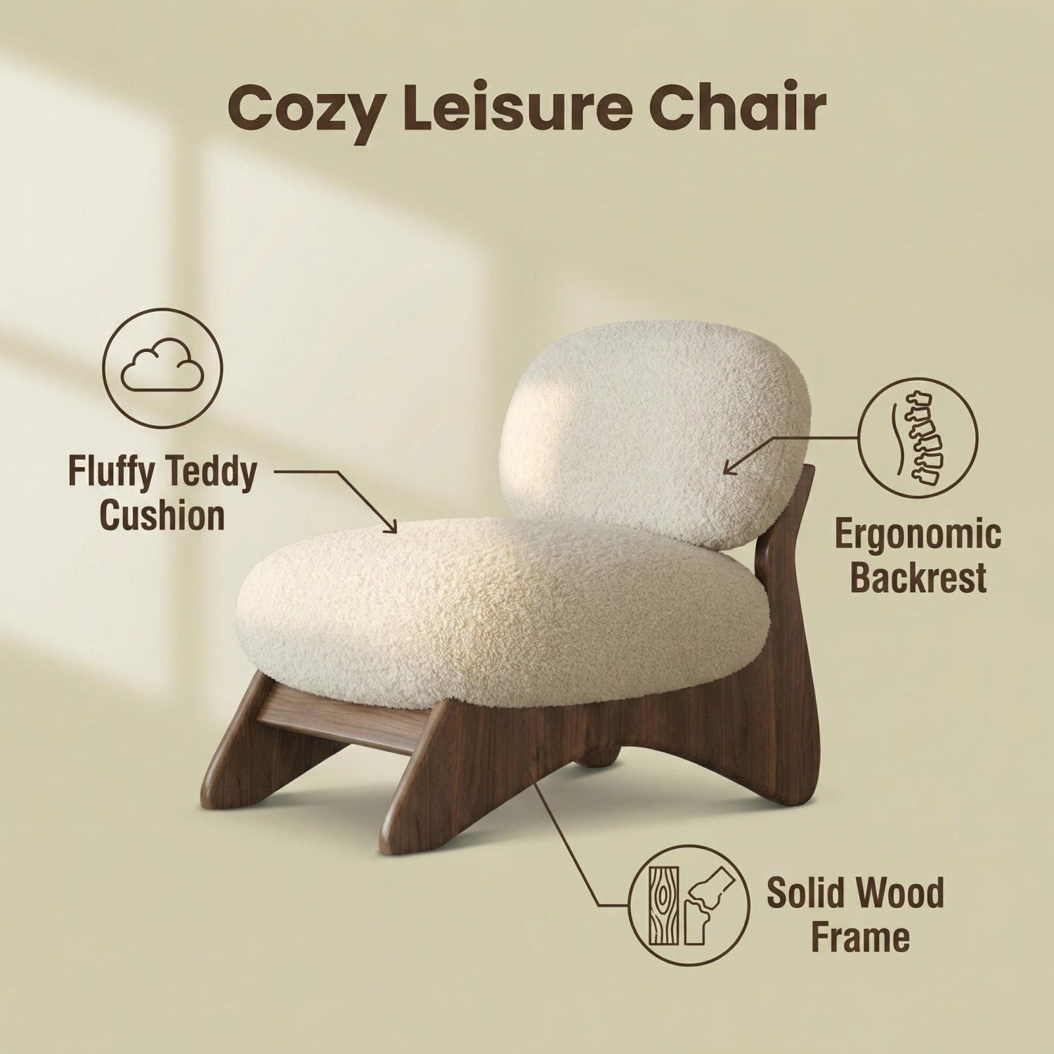 AAF Sherpa Fleece Accent Chair Off White Walnut Legs UAE